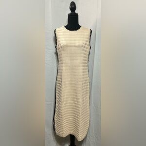 WATASHI Tan/Black Tank Knit Dress Round Neck Side Split Scalloped Edge Size M